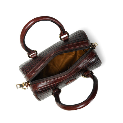 Textured Barrel Satchel - Dark Brown