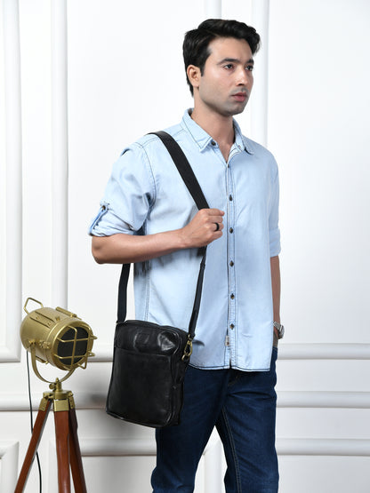 Leather Square Crossbody Bag - Black