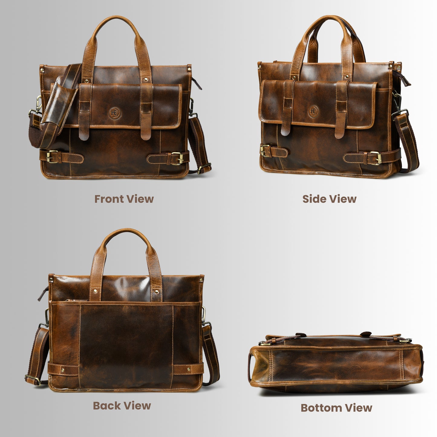 Vintage Belt-Lock Laptop Satchel - Brown