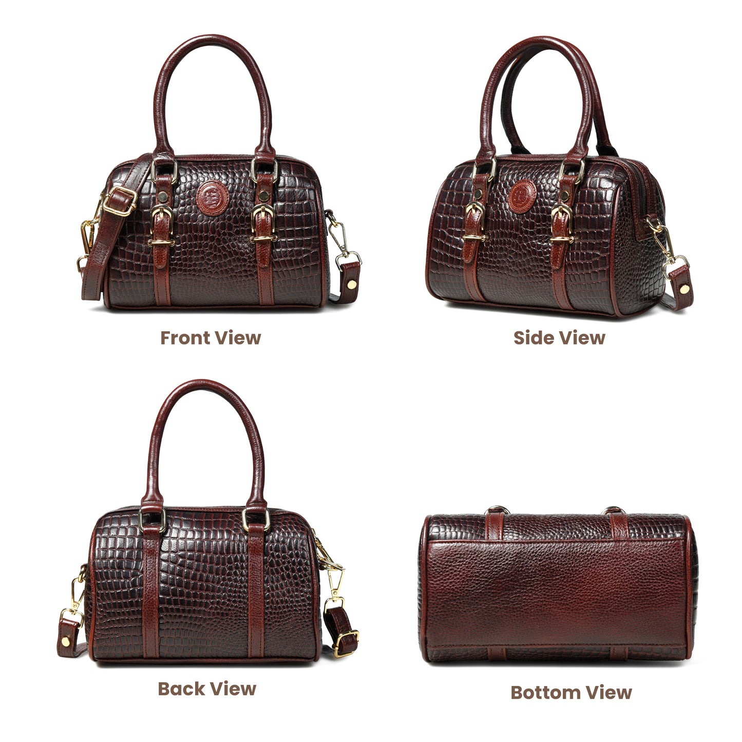 Textured Barrel Satchel - Dark Brown