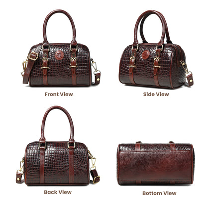 Textured Barrel Satchel - Dark Brown