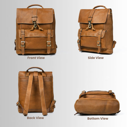 Draw String Leather Backpack - Brown