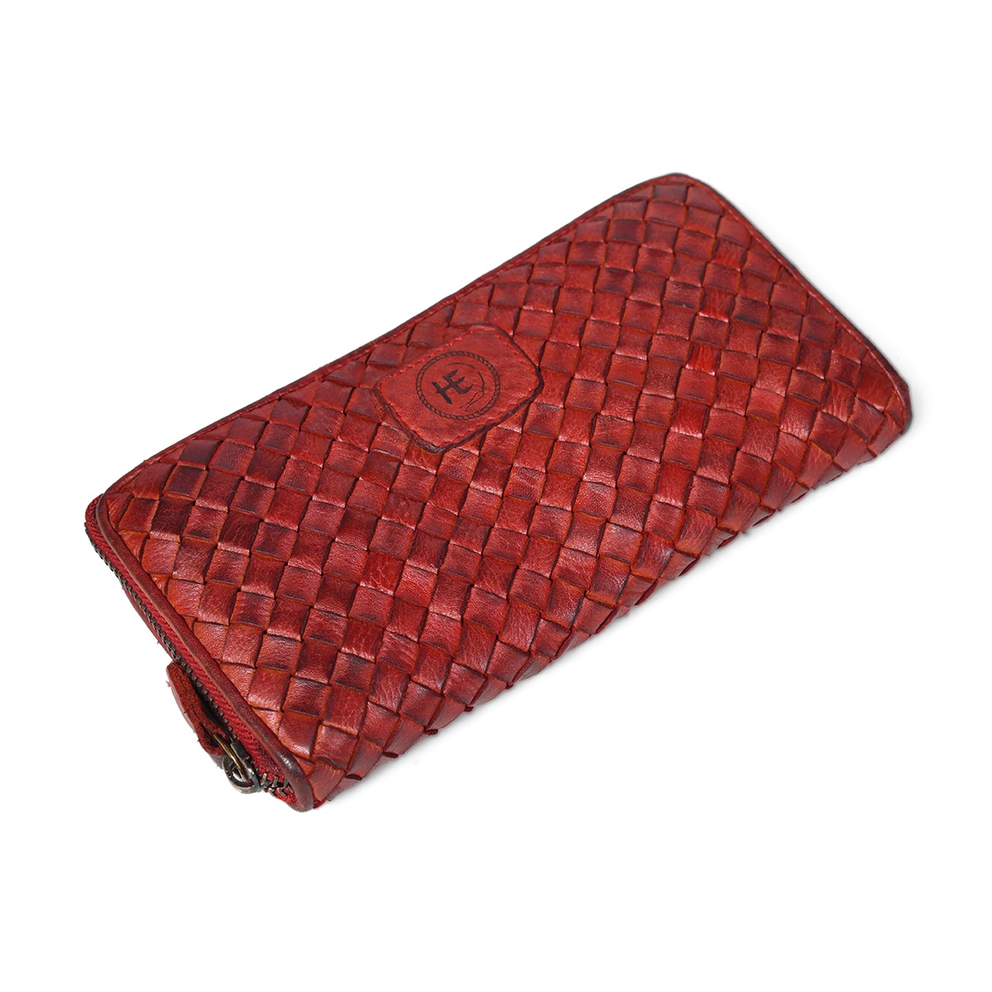 Lattice Hand-Woven Leather Zip-Around Wallet