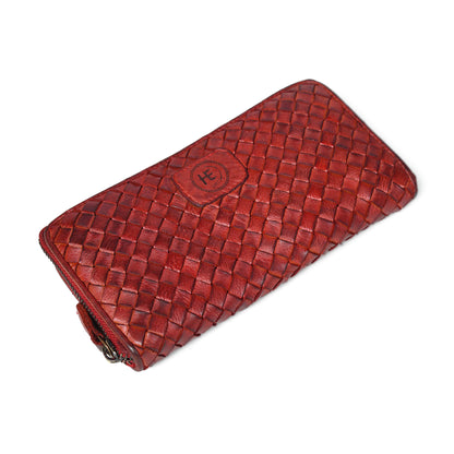 Lattice Hand-Woven Leather Zip-Around Wallet