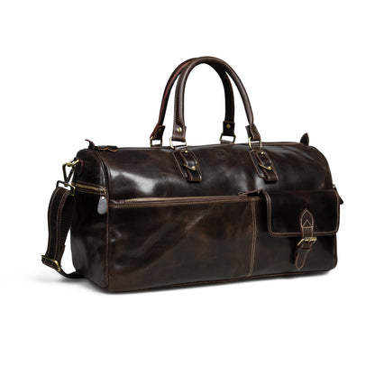 Classic Leather Travel Duffle – Top-Zip Design - Dark Brown