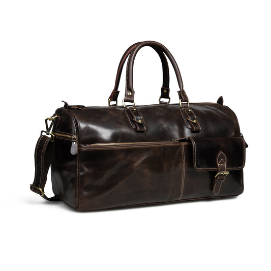 Classic Leather Travel Duffle – Top-Zip Design - Dark Brown