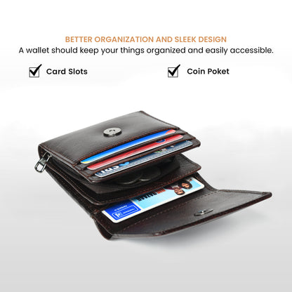 Minimalist Leather Wallet with Coin Pocket - Dark Brown