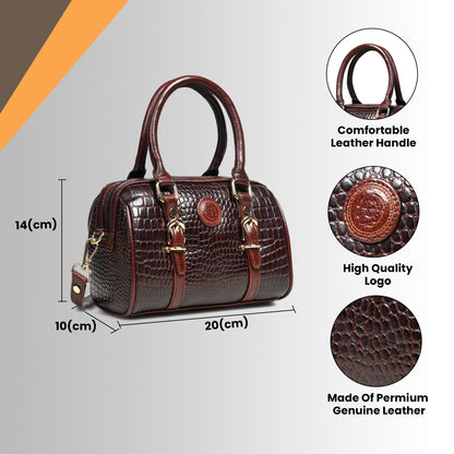 Textured Barrel Satchel - Dark Brown