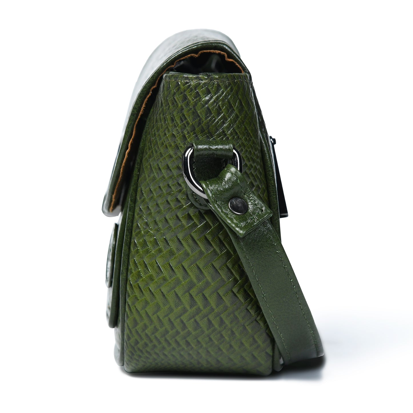Leather Pouch | zig zag pattern Sling bag - Olive Green