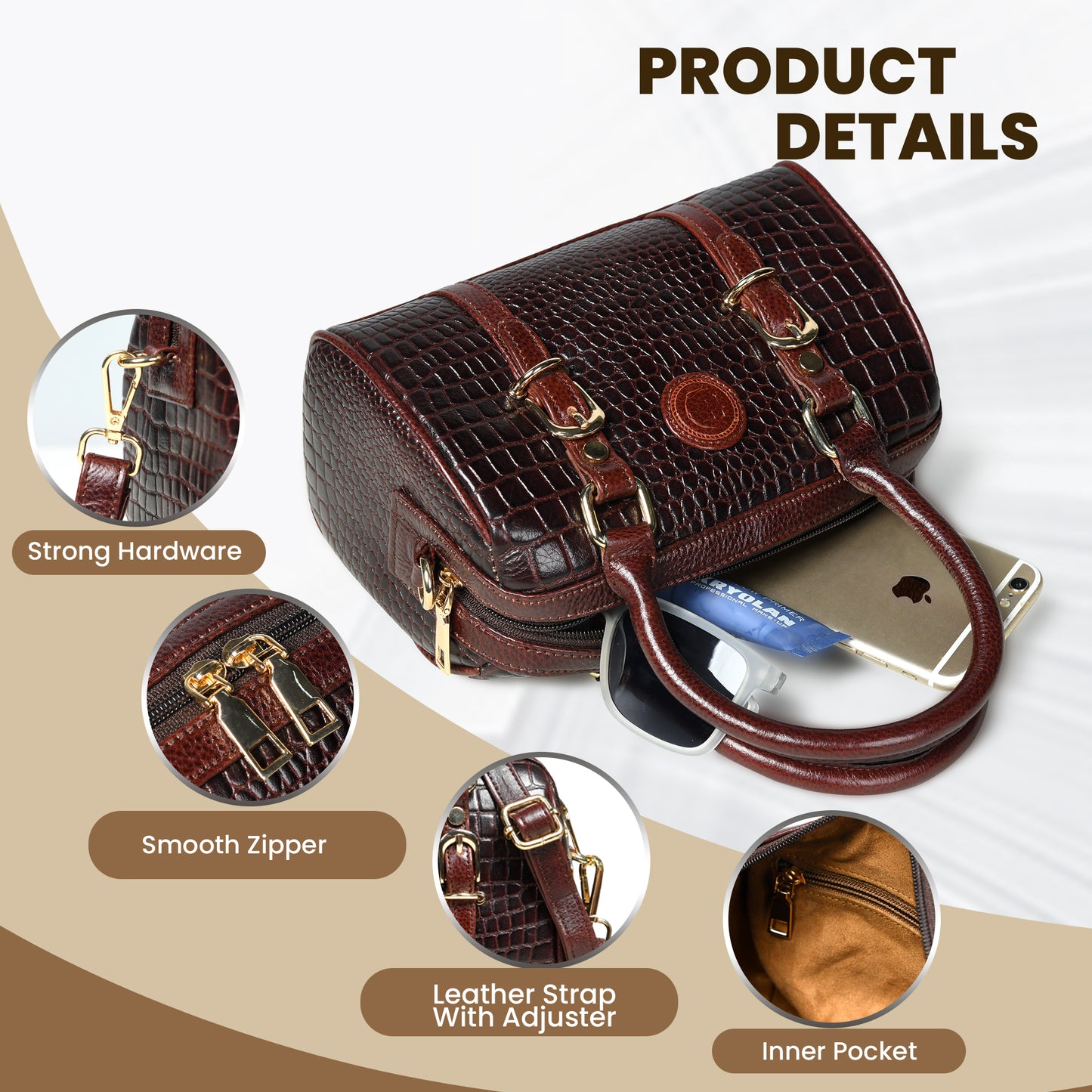 Textured Barrel Satchel - Dark Brown