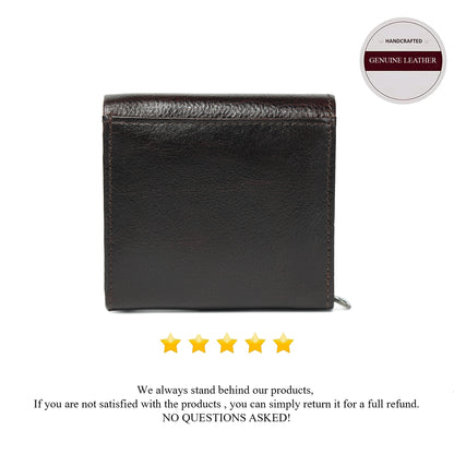 Minimalist Leather Wallet with Coin Pocket - Dark Brown