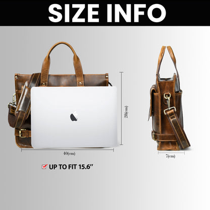 Vintage Belt-Lock Laptop Satchel - Brown