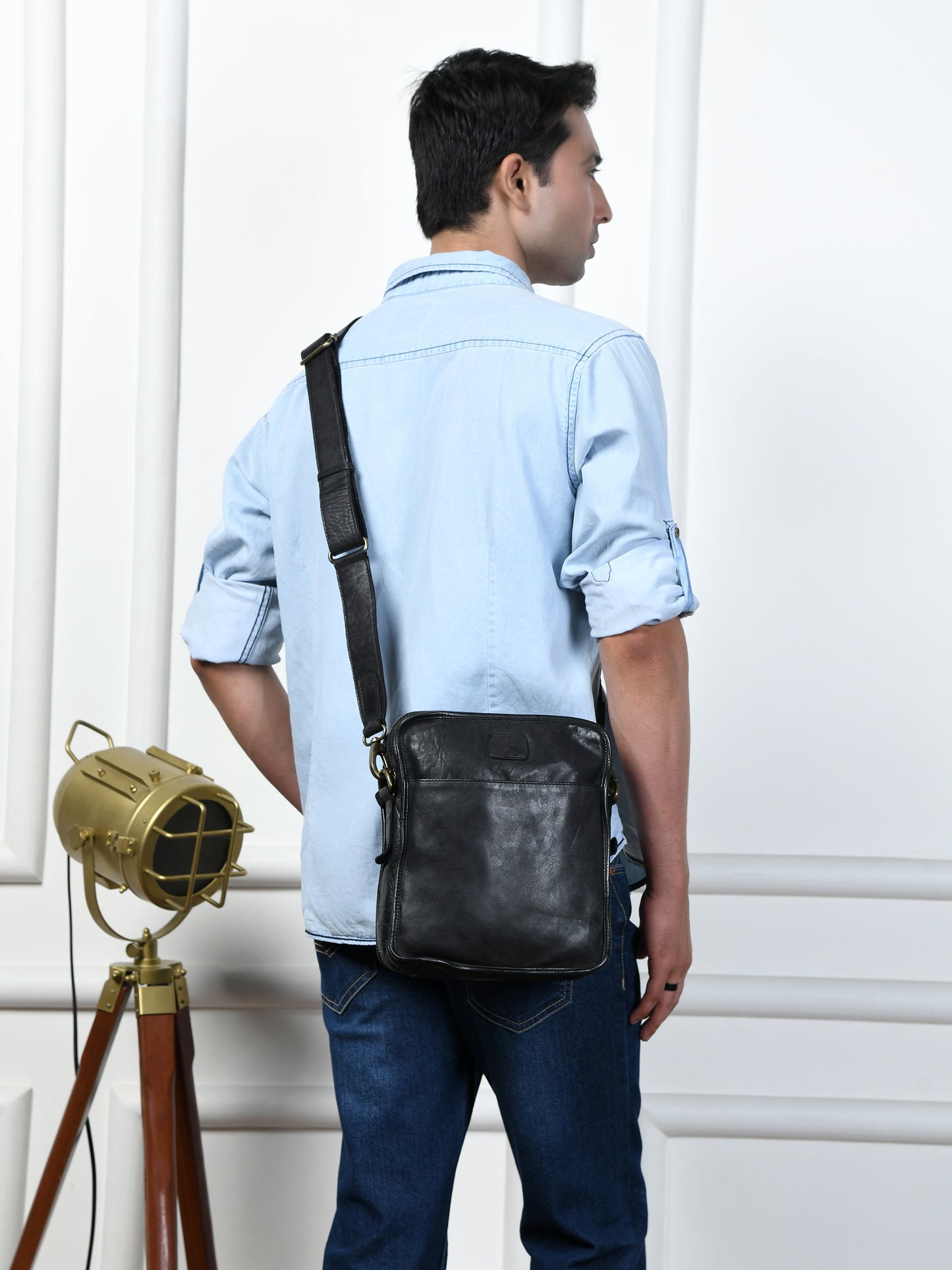 Leather Square Crossbody Bag - Black