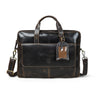 Dark Brown leather bag - front view with luggage tag, handcrafted buffalo leather | Hema Emporium
