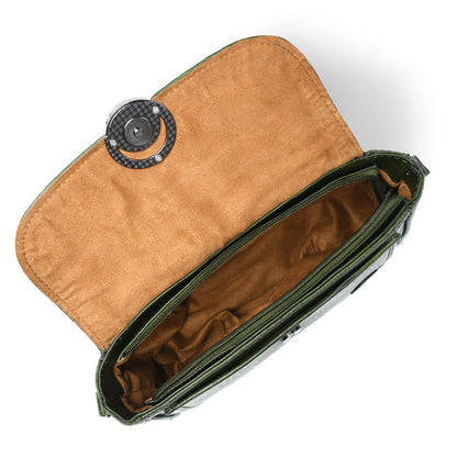 Leather Pouch | zig zag pattern Sling bag - Olive Green