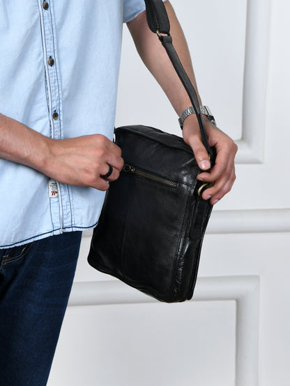 Leather Square Crossbody Bag - Black