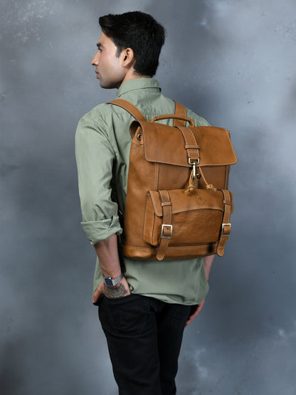 Draw String Leather Backpack - Brown