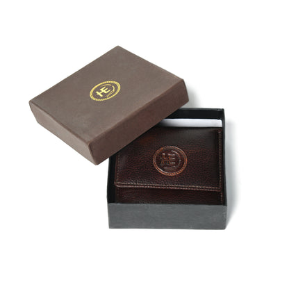 Minimalist Leather Wallet with Coin Pocket - Dark Brown