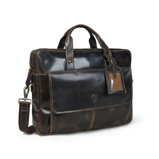 Classic Leather Laptop Bag - Dark Brown