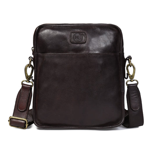 Leather Square Crossbody Bag - Dark Brown