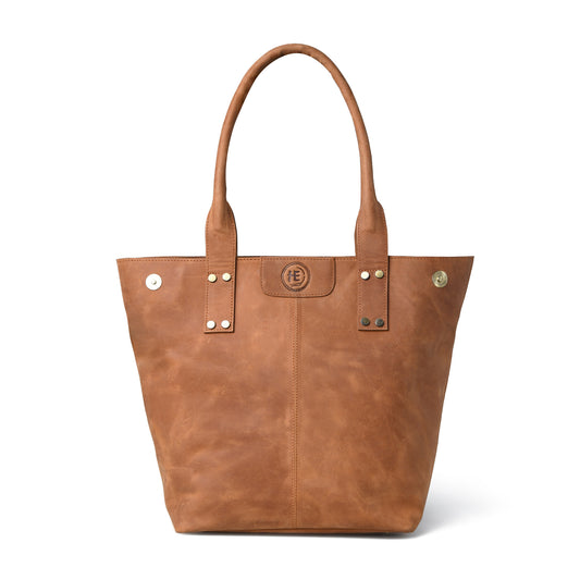 Tan leather bag - front view, handcrafted buffalo leather | Hema Emporium
