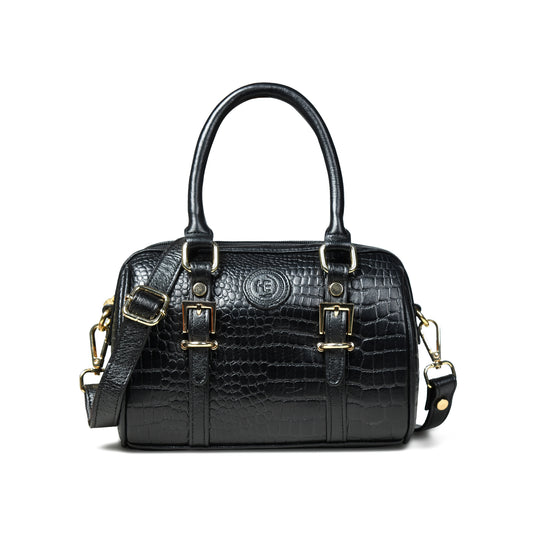 Textured Barrel Satchel - Black