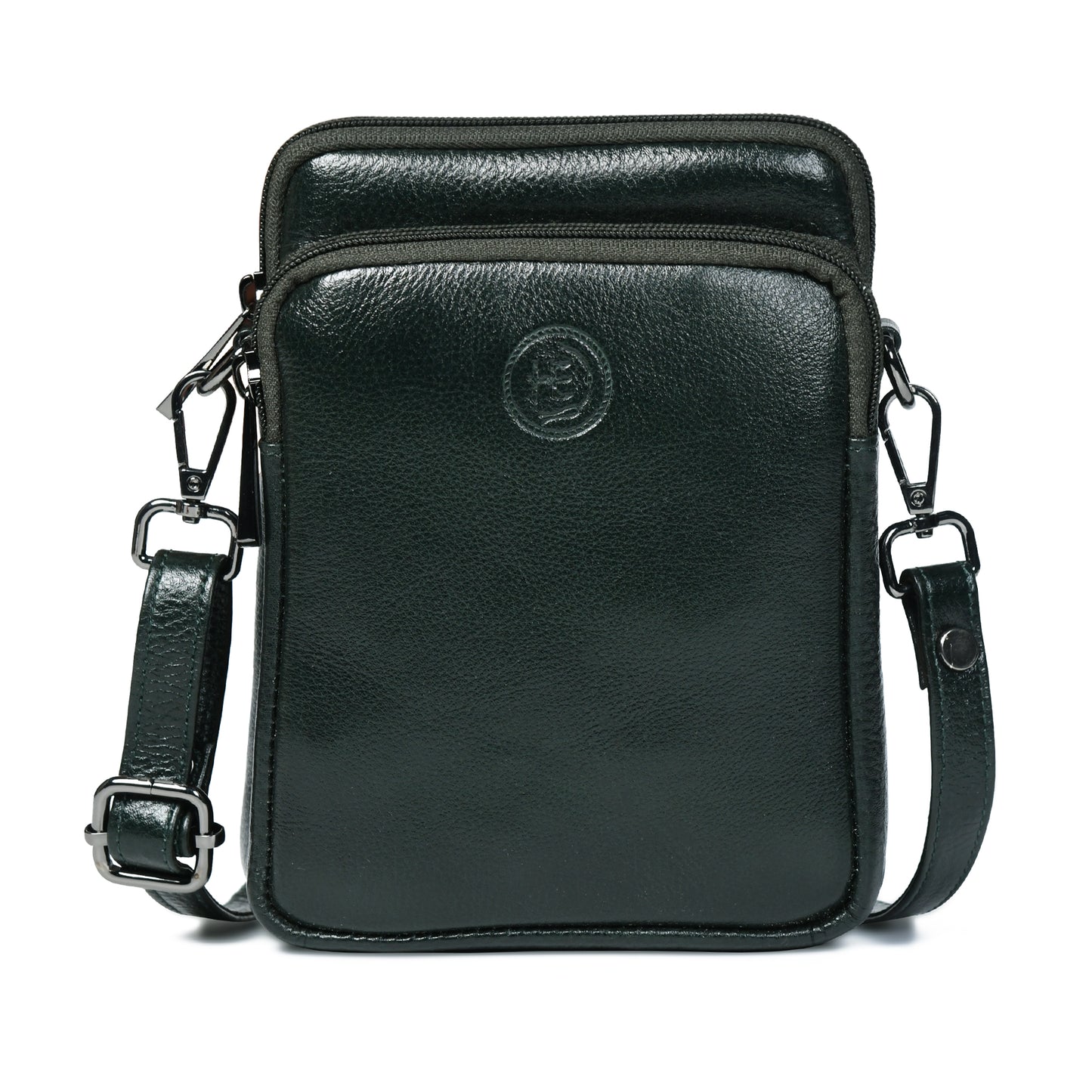 Classic Leather Mobile Sling Bag - Forest Green