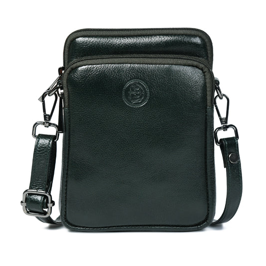 Classic Leather Mobile Sling Bag - Forest Green