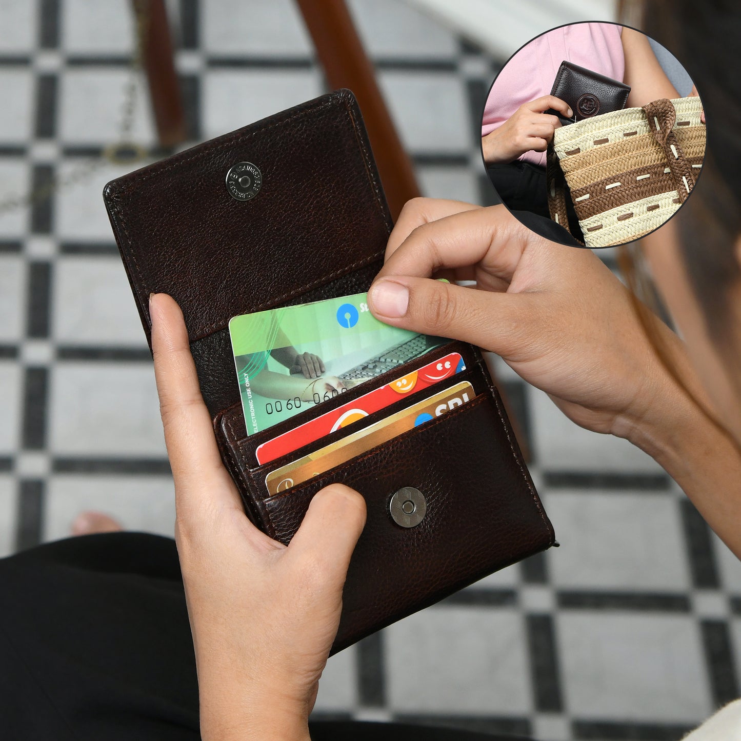 Minimalist Leather Wallet with Coin Pocket - Dark Brown