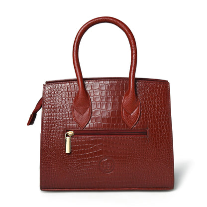 Burgundy Leather Bag - back view with zipper pocket, handcrafted buffalo leather | Hema Emporium
