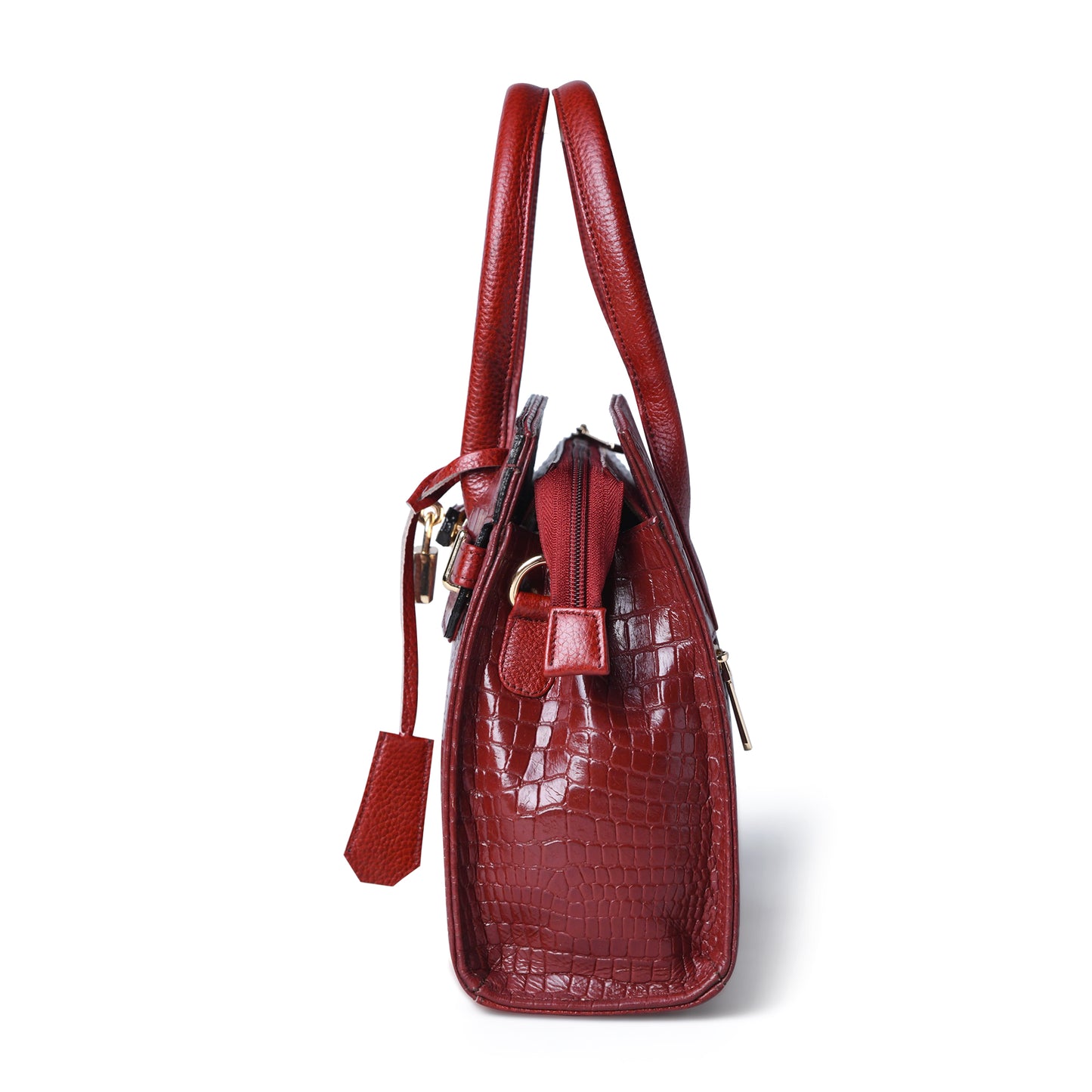 Burgundy Leather Bag - side profile view, handcrafted buffalo leather | Hema Emporium