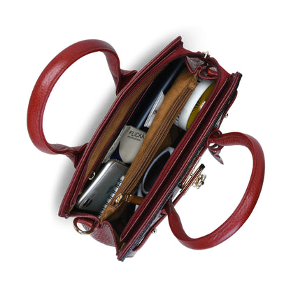 Burgundy Leather Bag - top view of open interior compartments, handcrafted buffalo leather | Hema Emporium