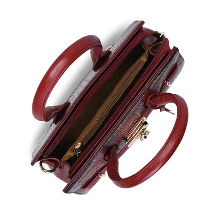 Burgundy Leather Bag - top view of open interior and compartments, handcrafted buffalo leather | Hema Emporium
