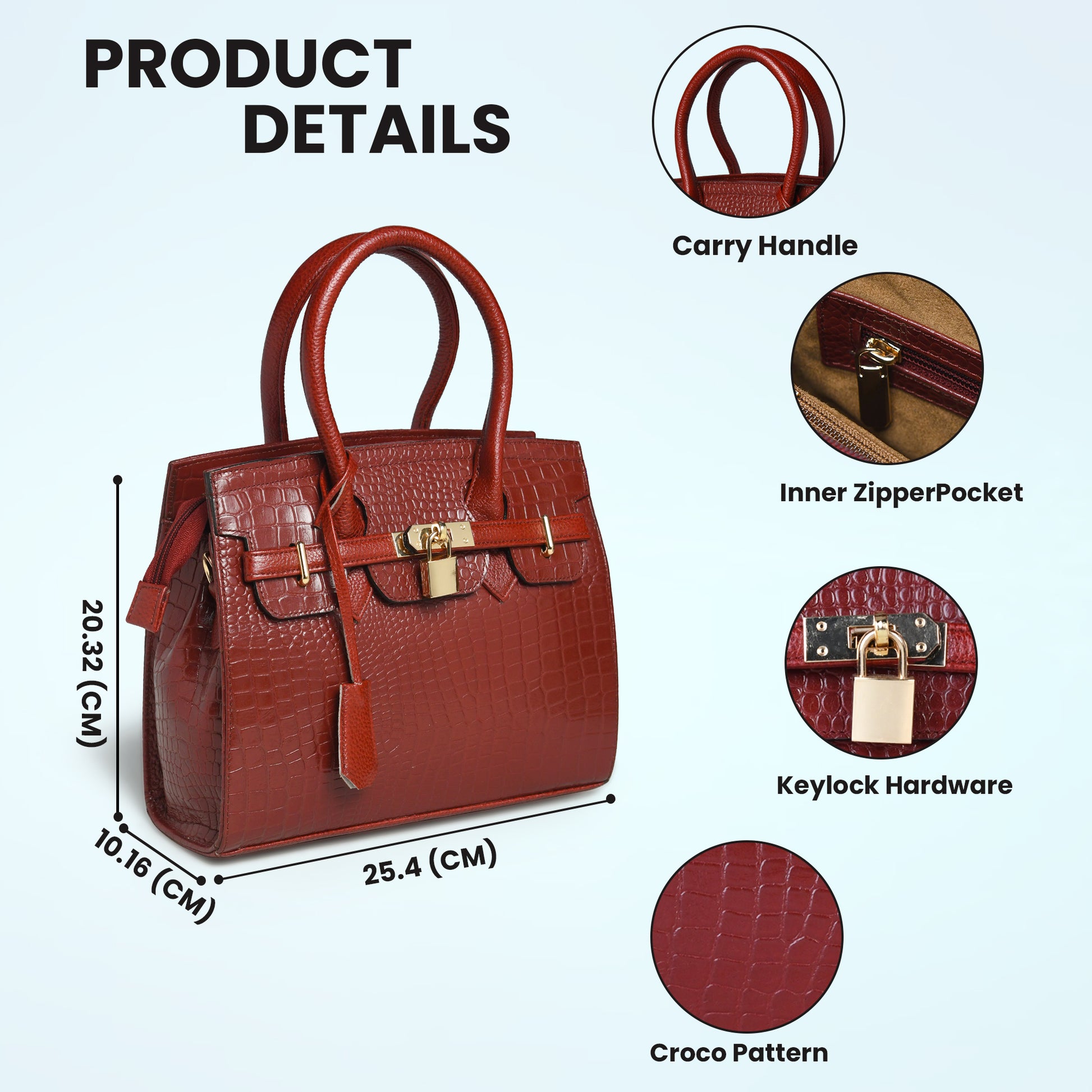 Burgundy Leather Bag - product dimensions and feature callouts, handcrafted buffalo leather | Hema Emporium
