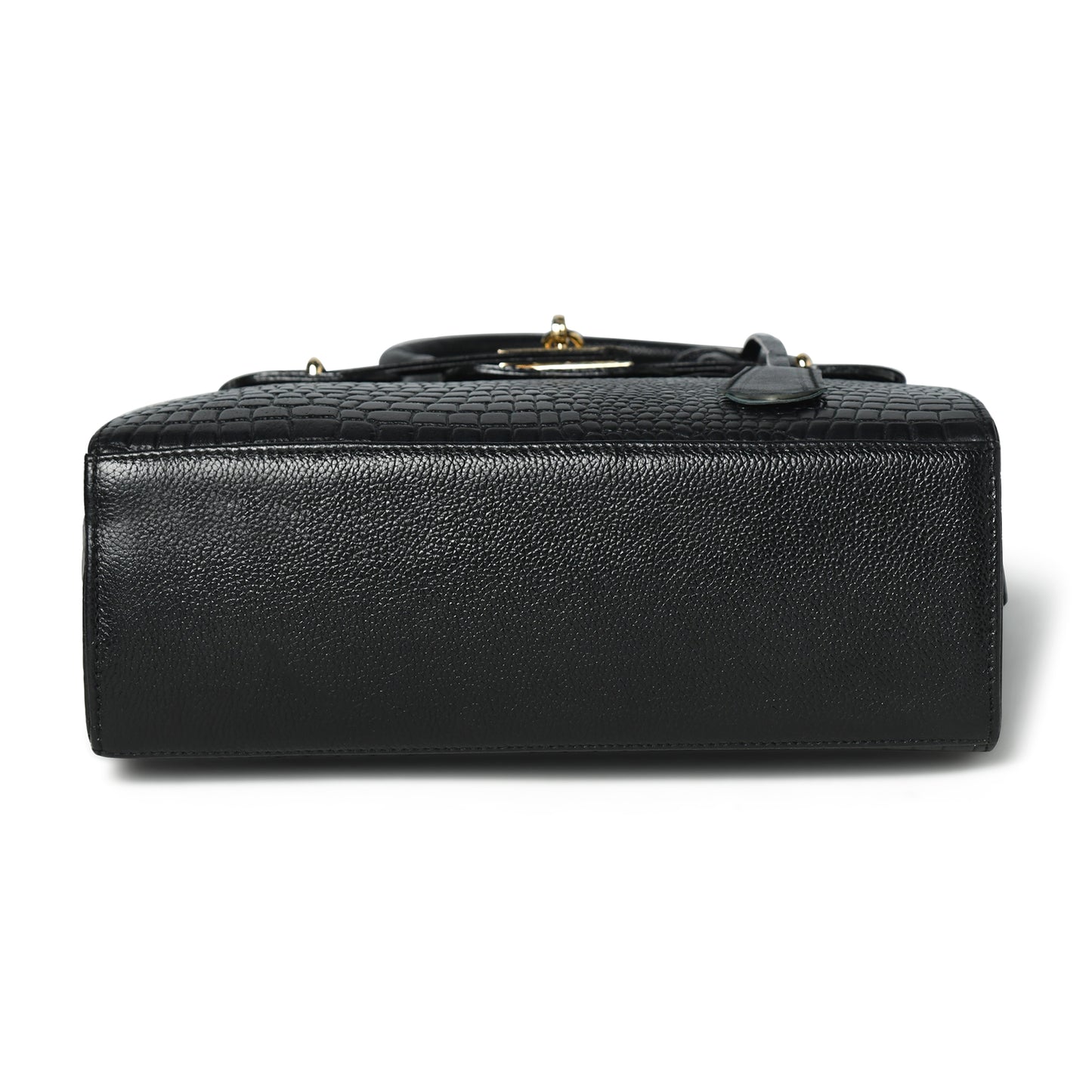 Black leather bag - base view, handcrafted buffalo leather | Hema Emporium