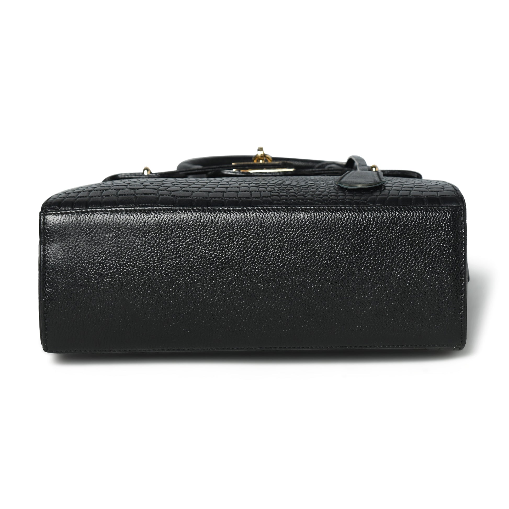 Black leather bag - base view, handcrafted buffalo leather | Hema Emporium