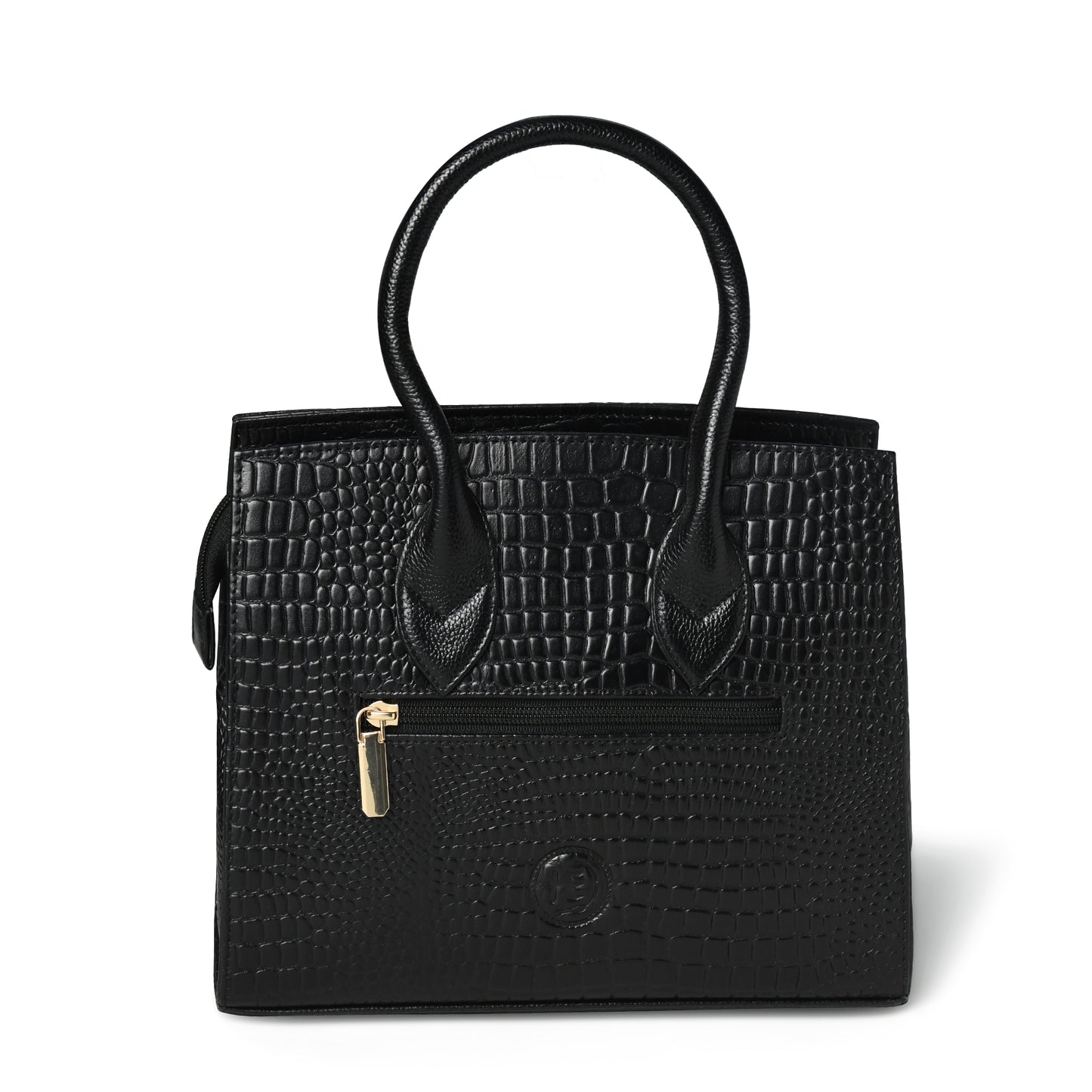 Black Leather Bag - back view with zipper pocket, handcrafted buffalo leather | Hema Emporium