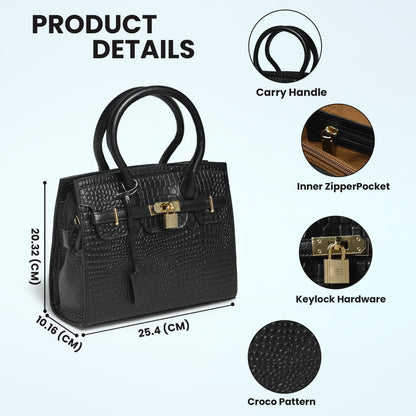 Black Leather Bag - product dimensions and feature callouts, handcrafted buffalo leather | Hema Emporium