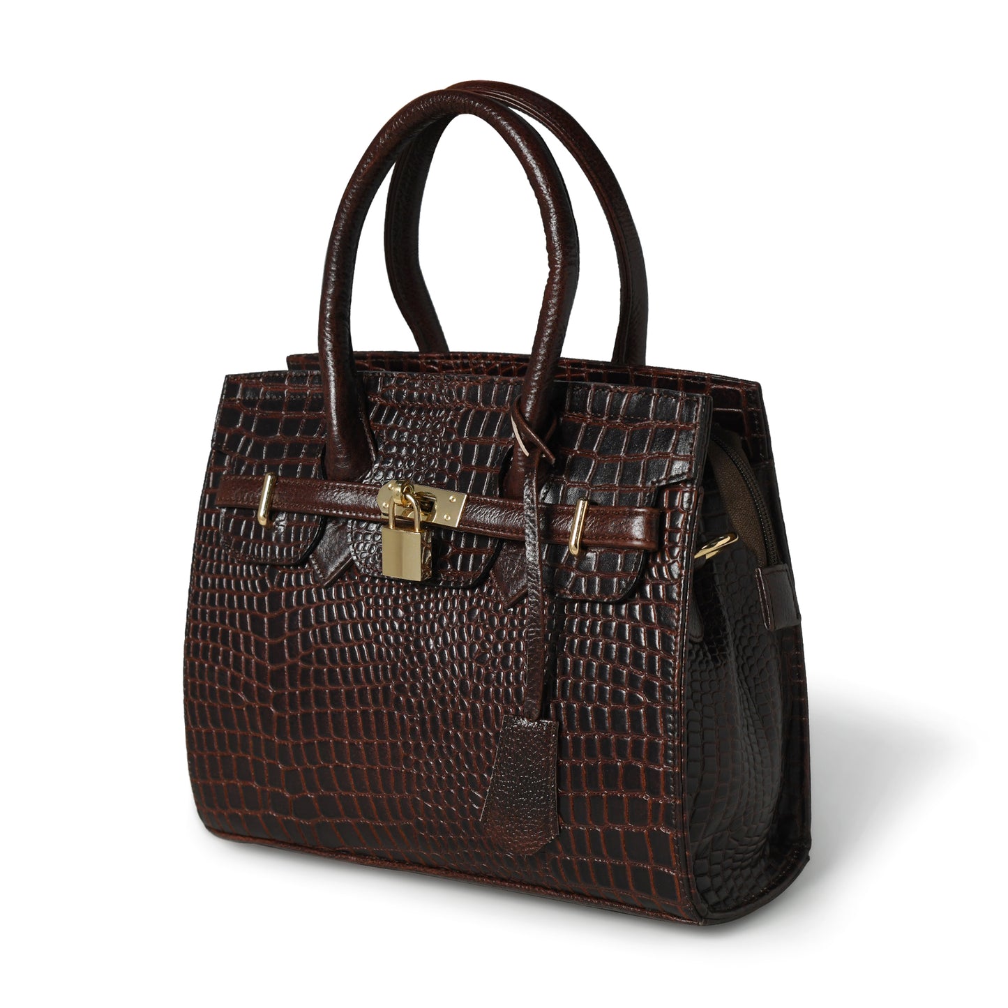 brown leather bag - front angle view, handcrafted buffalo leather | Hema Emporium