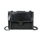 Black Crocodile Textured Leather Crossbody Bag - front view, handcrafted buffalo leather | Hema Emporium