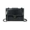 Black Crocodile Textured Leather Crossbody Bag - front view, handcrafted buffalo leather | Hema Emporium