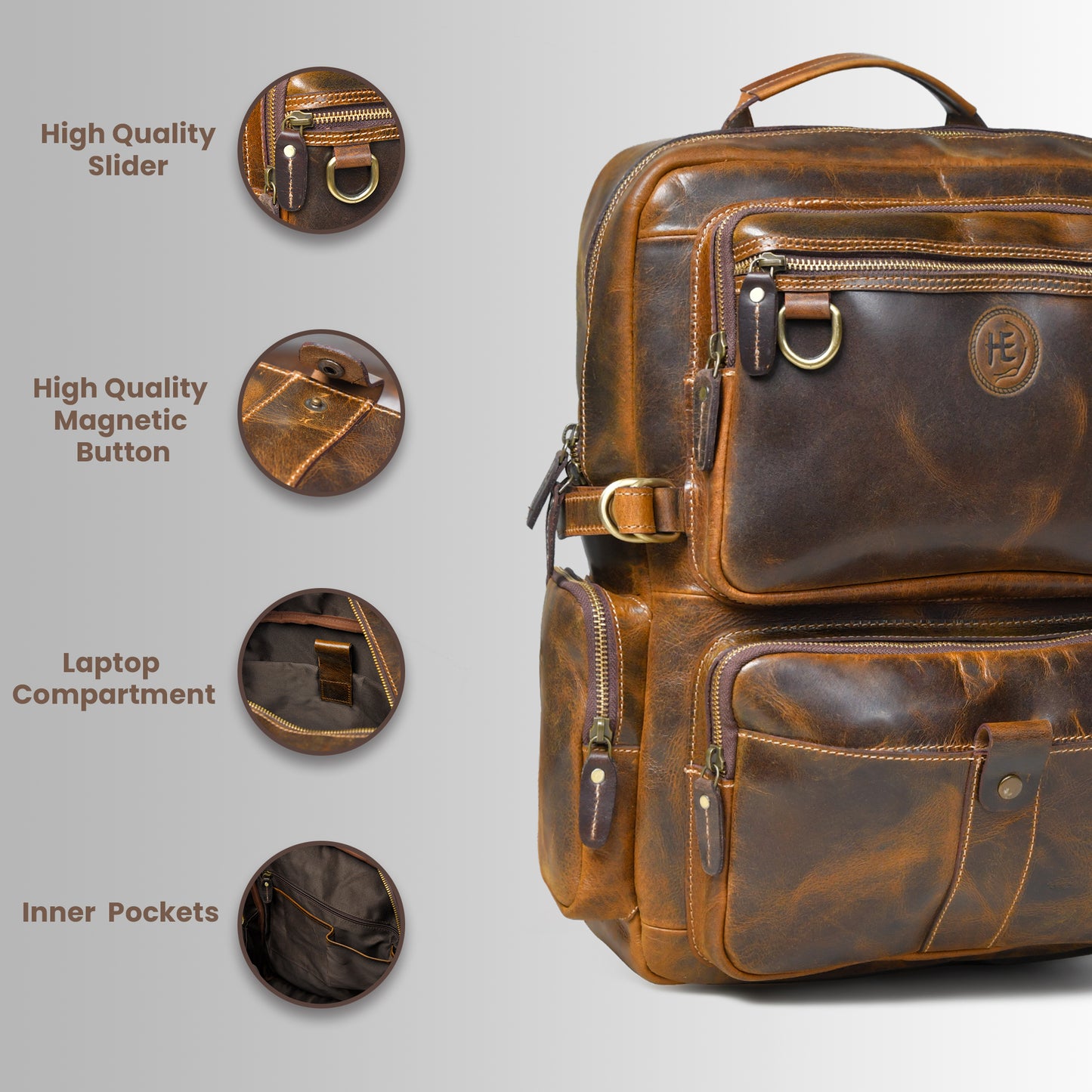Vintage Trek Leather Backpack - Brown