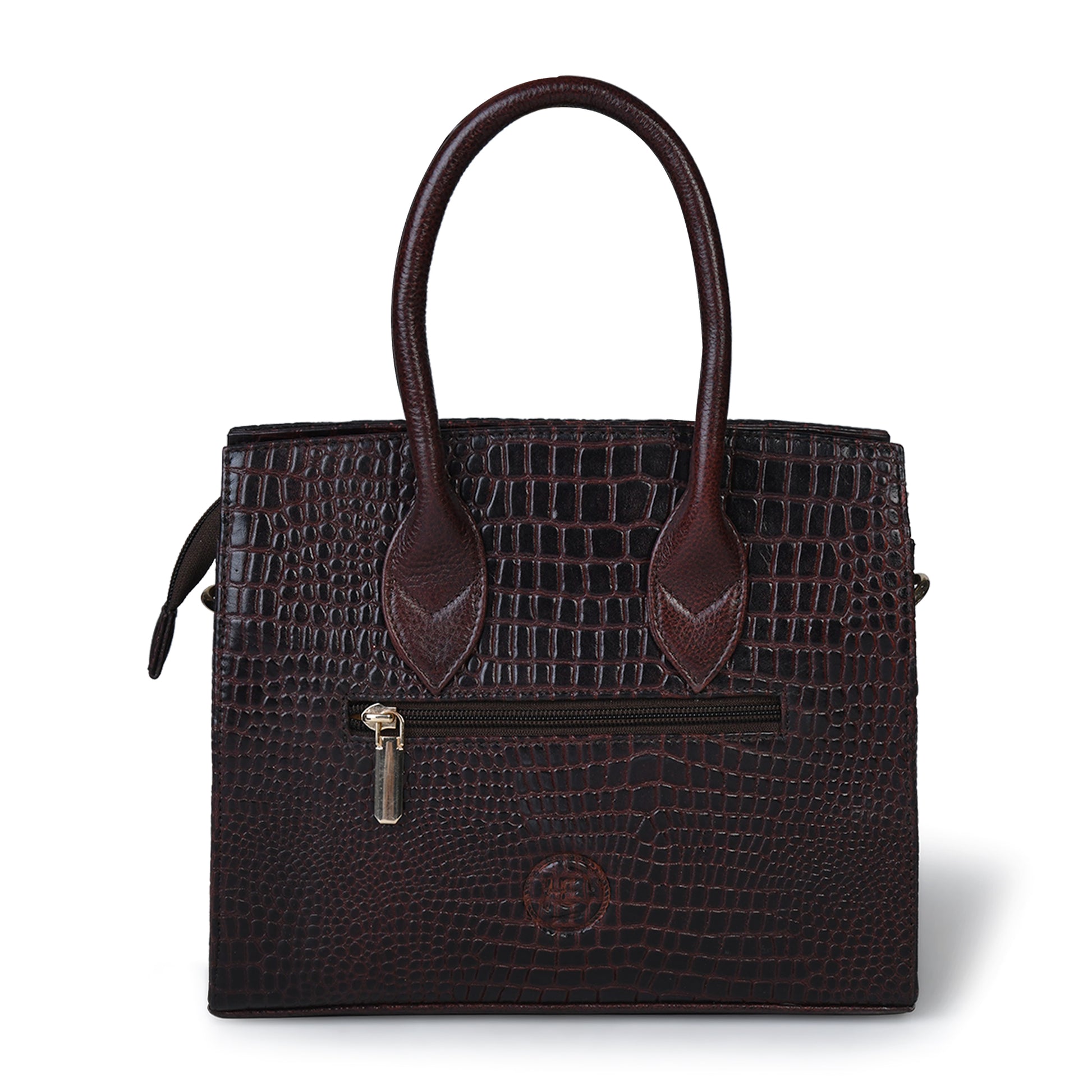 brown leather bag - back view with zipper pocket, handcrafted buffalo leather | Hema Emporium