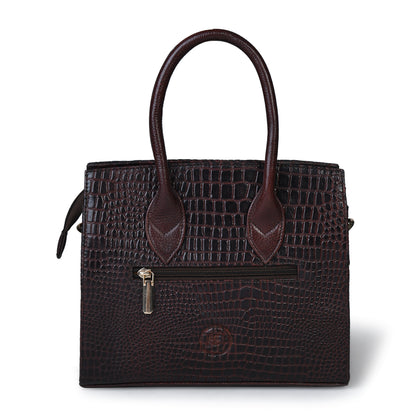 brown leather bag - back view with zipper pocket, handcrafted buffalo leather | Hema Emporium