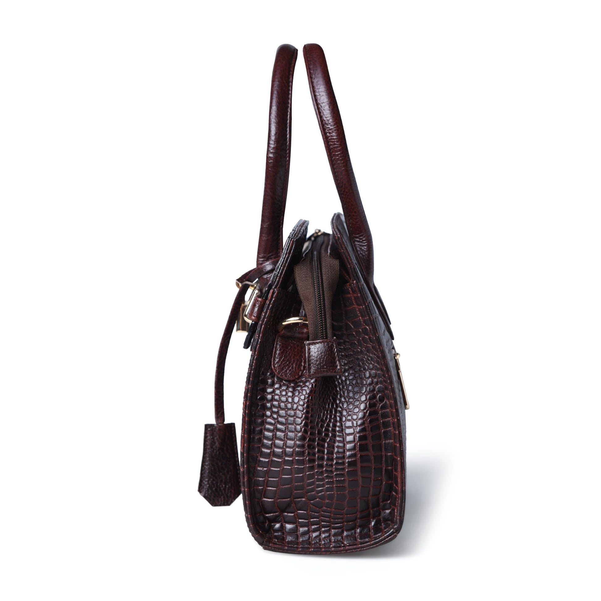 brown leather bag - side profile view, handcrafted buffalo leather | Hema Emporium