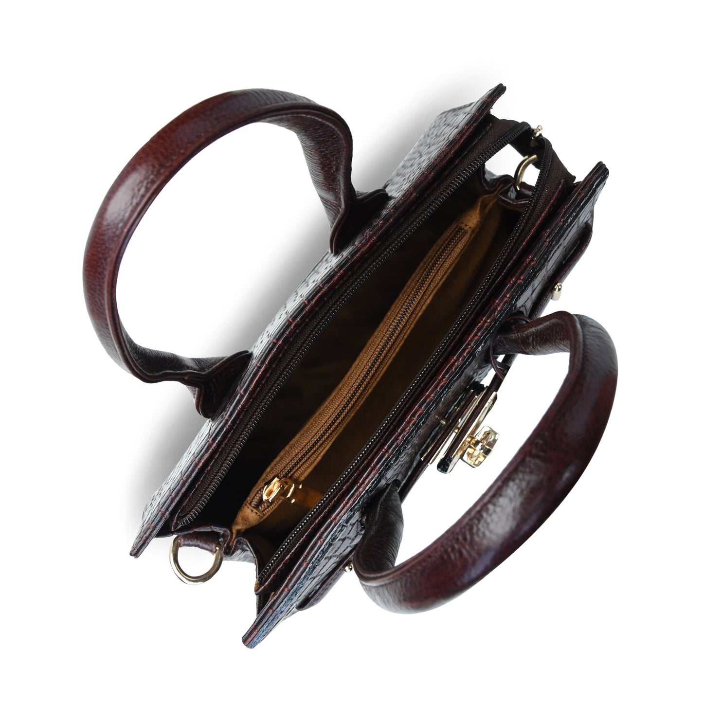 brown leather bag - top view of interior compartments, handcrafted buffalo leather | Hema Emporium