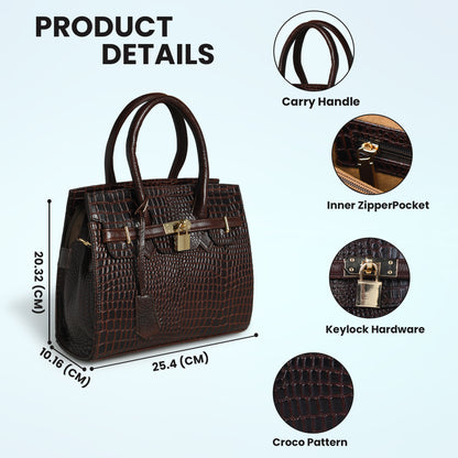 Brown Leather Bag - product dimensions and feature callouts, handcrafted buffalo leather | Hema Emporium