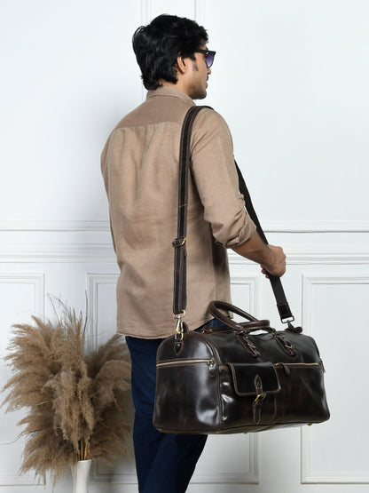Classic Leather Travel Duffle – Top-Zip Design - Dark Brown