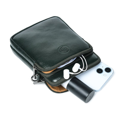 Classic Leather Mobile Sling Bag - Forest Green