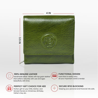 Minimalist Leather Wallet with Coin Pocket - Forest Green